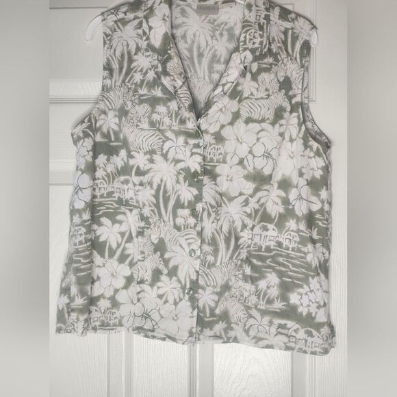 Vtg Erika XL 90s Hawaiian Tropical Print BeachTheme Button Down Women's Shirt - Picture 2 of 9